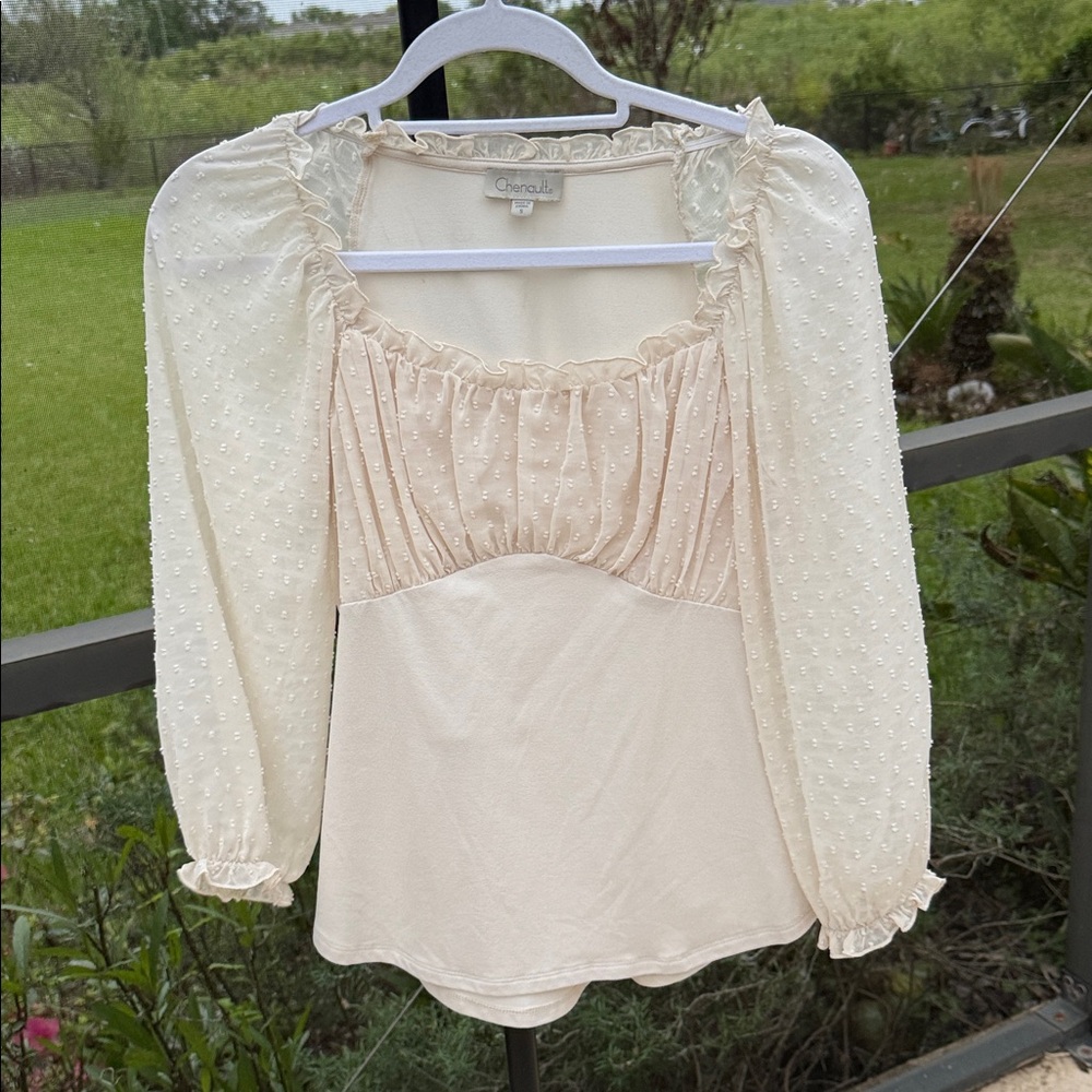 Chenault Cream Swiss Dot Puff-Sleeve Peasant Blouse